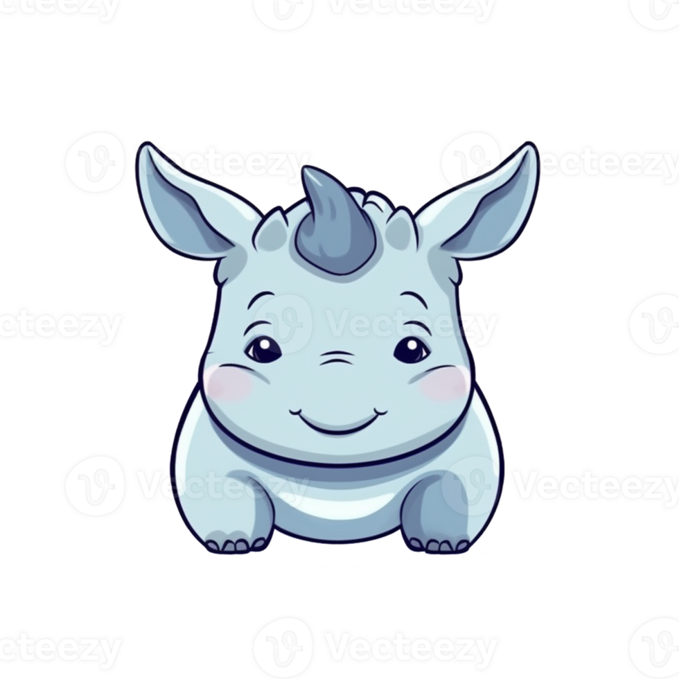 Rhino Natural with a Kawaii face cute cartoon, Ai generate png