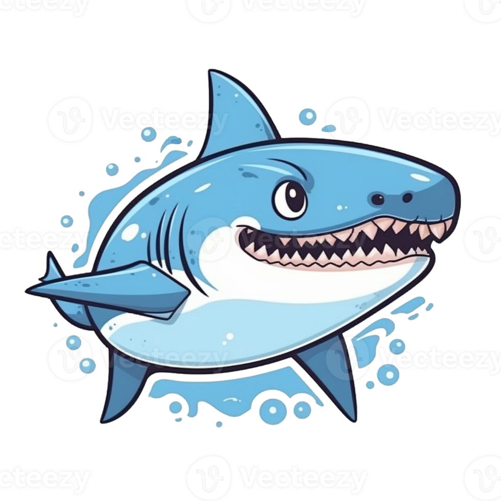 Shark Natural with a Kawaii face cute cartoon, Ai generate png