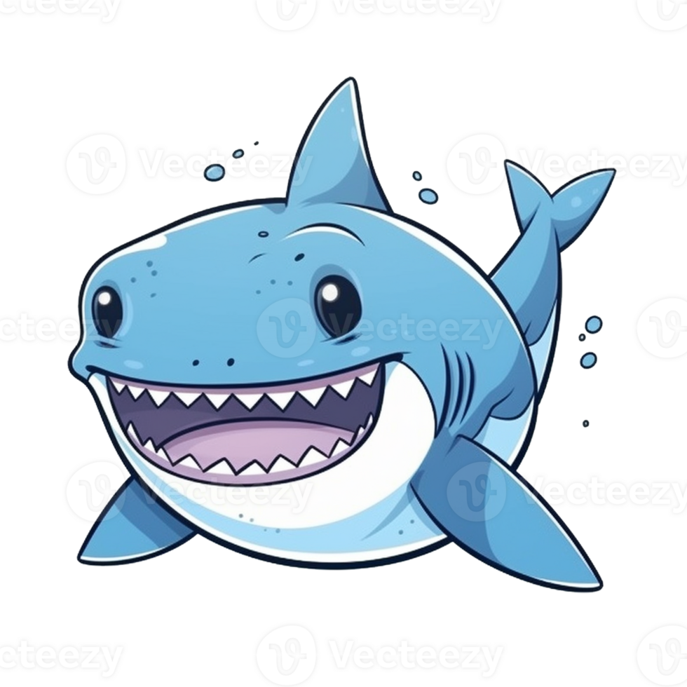 Shark Natural with a Kawaii face cute cartoon, Ai generate png