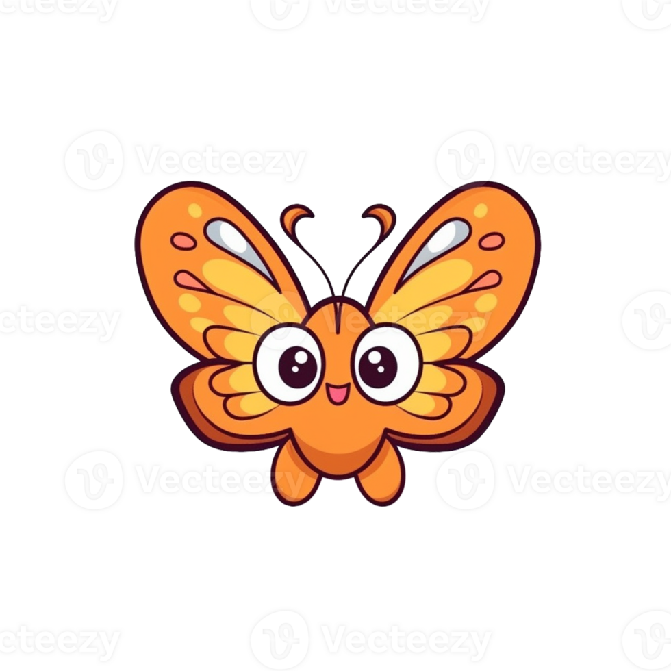 Butterfly Natural with a Kawaii face cute cartoon, Ai generate png