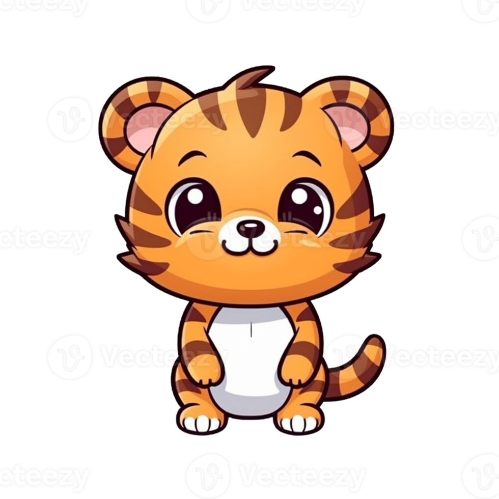 Tiger Natural with a Kawaii face cute cartoon, Ai generate png