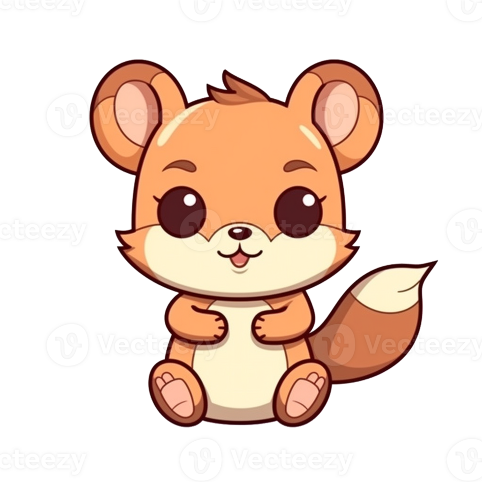 Squirrel Natural with a Kawaii face cute cartoon, Ai generate png