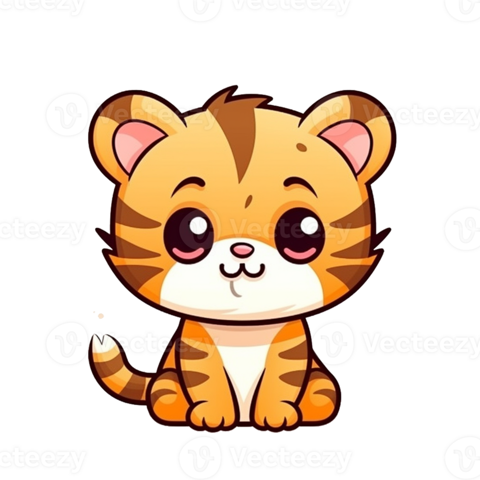 Tiger Natural with a Kawaii face cute cartoon, Ai generate png