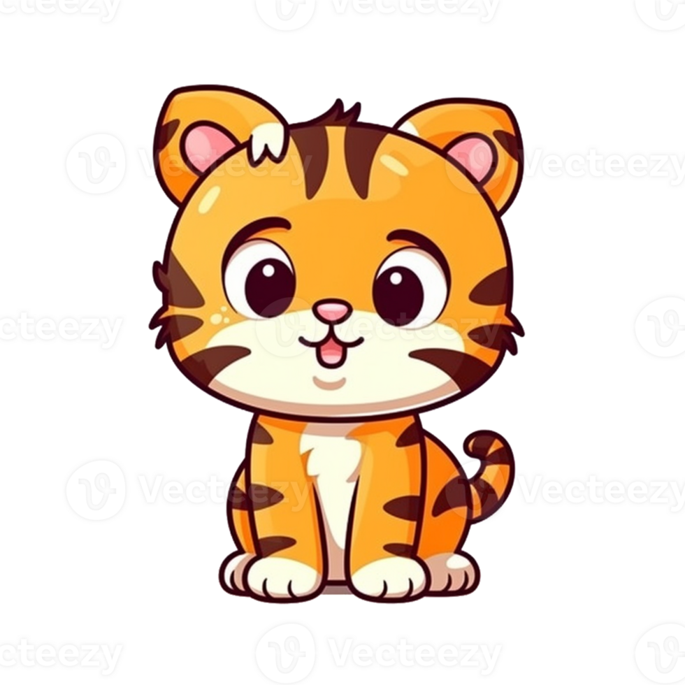 Tiger Natural with a Kawaii face cute cartoon, Ai generate png