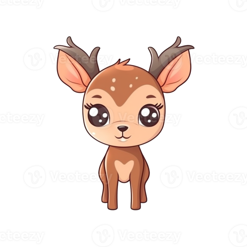 Deer Natural with a Kawaii face cute cartoon, Ai generate png