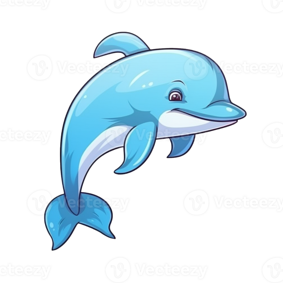 Dolphin Natural with a Kawaii face cute cartoon, Ai generate png