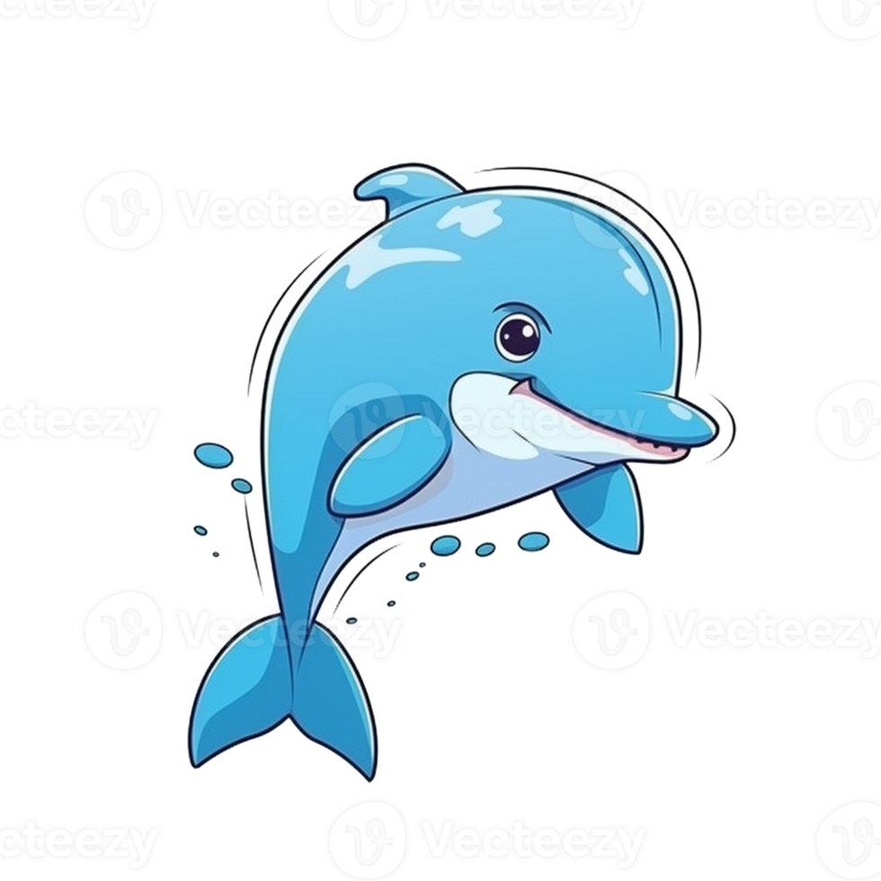 Dolphin Natural with a Kawaii face cute cartoon, Ai generate png
