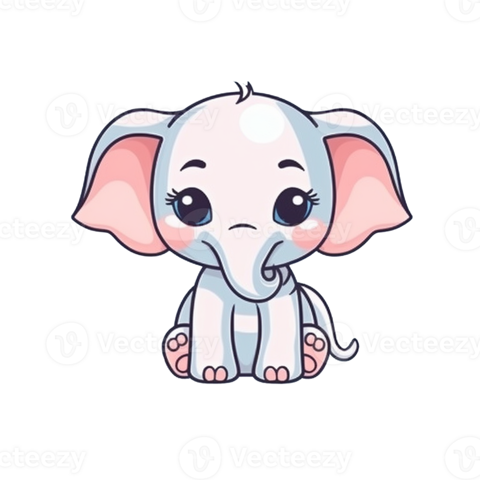 Elephant Natural with a Kawaii face cute cartoon, Ai generate png