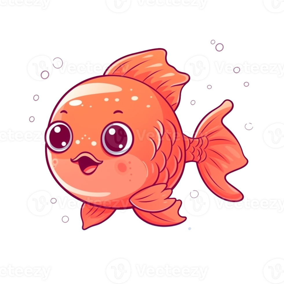Fish Natural with a Kawaii face cute cartoon, Ai generate png