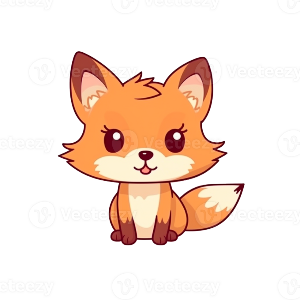 Fox Natural with a Kawaii face cute cartoon, Ai generate png
