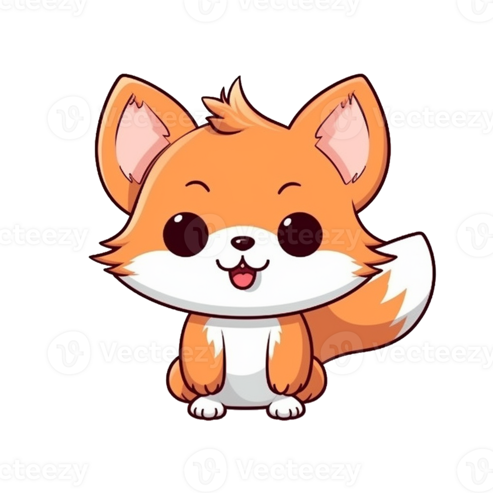 Fox Natural with a Kawaii face cute cartoon, Ai generate png