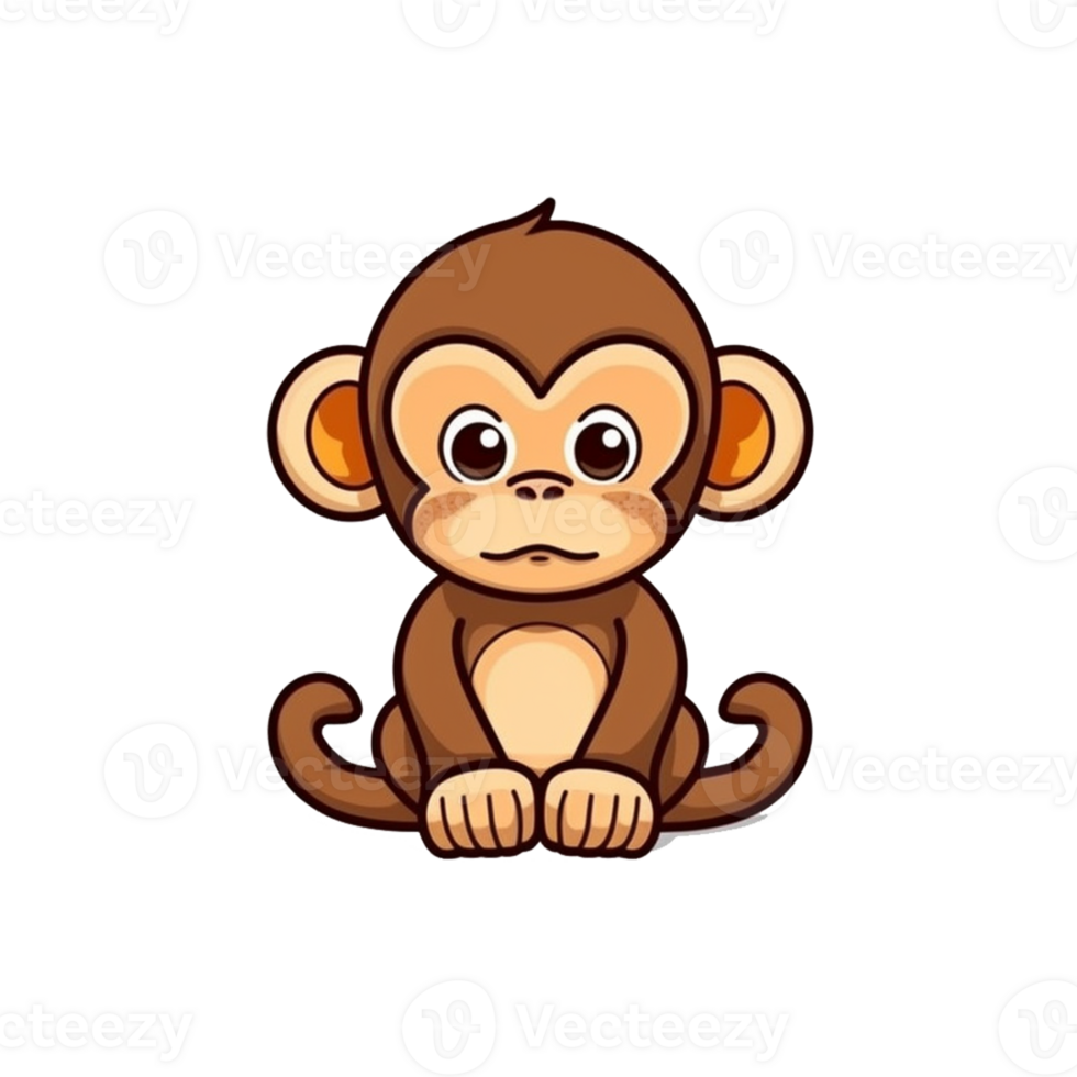 Monkey Natural with a Kawaii face cute cartoon, Ai generate png