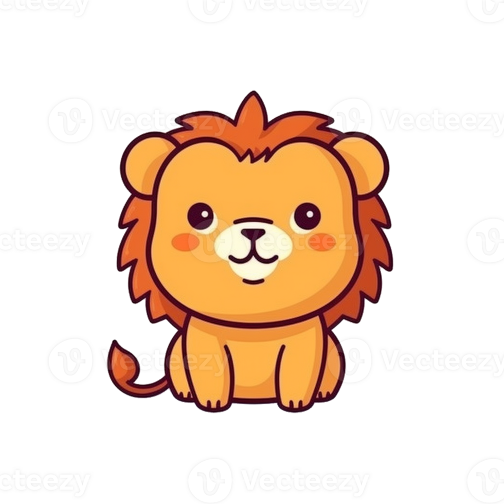 Lion Natural with a Kawaii face cute cartoon, Ai generate png
