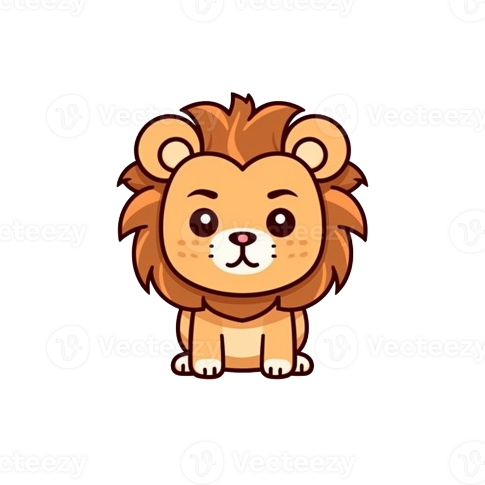 Lion Natural with a Kawaii face cute cartoon, Ai generate png