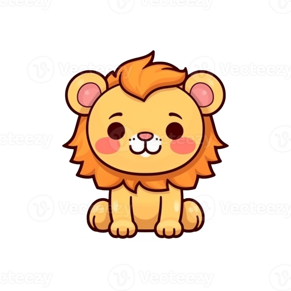 Lion Natural with a Kawaii face cute cartoon, Ai generate png