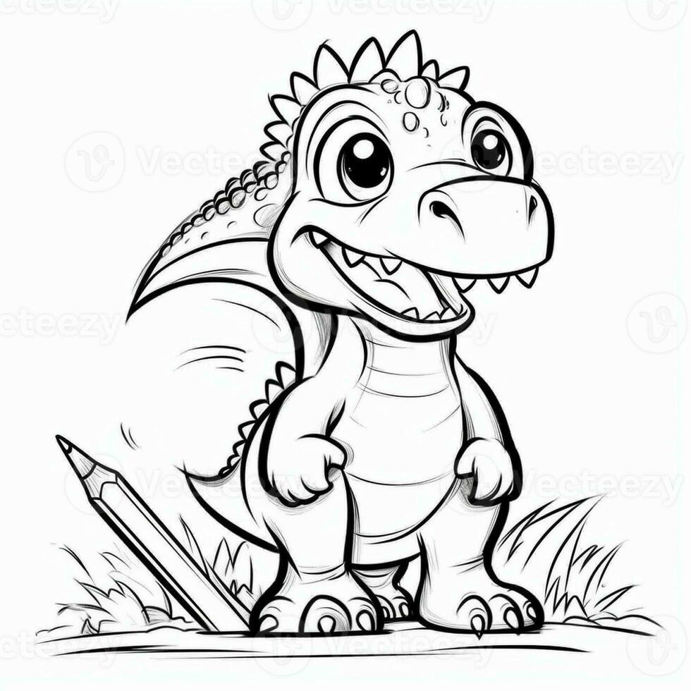 illustration outline drawing white background cartoon cute dinosaur to coloring, character games app mobile, generative ai photo