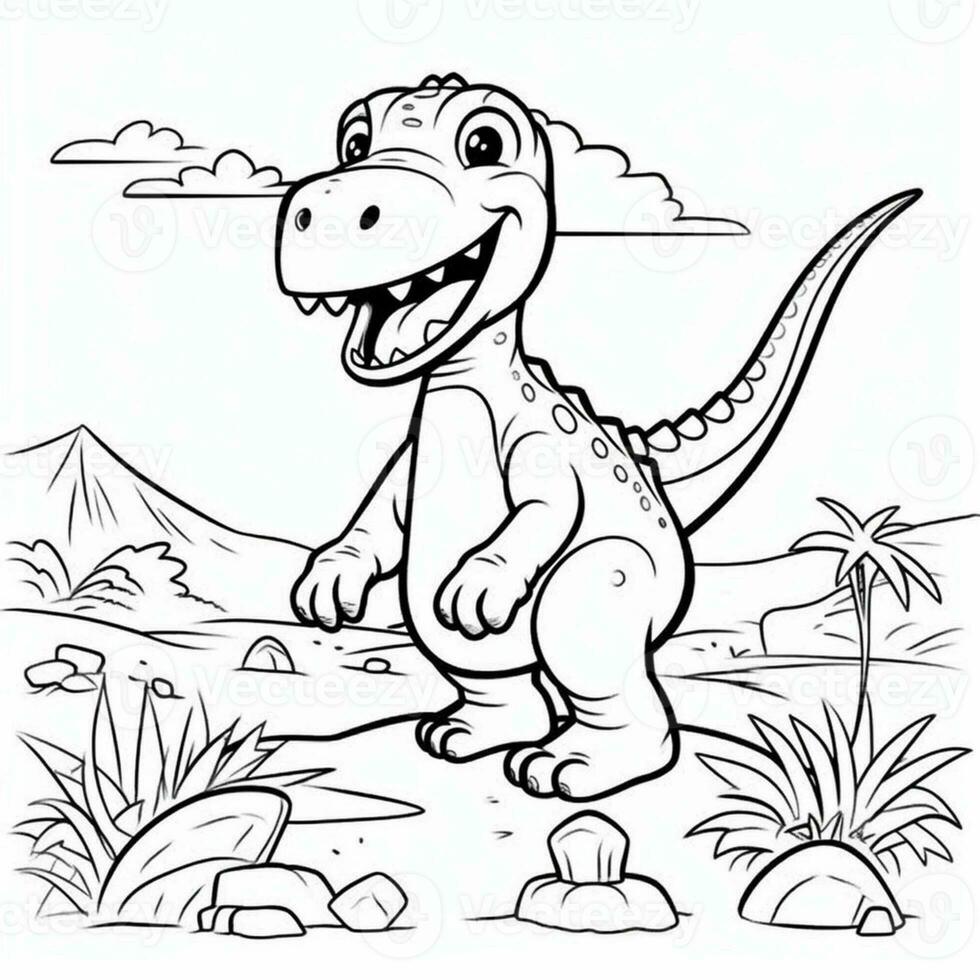 illustration outline drawing white background cartoon cute dinosaur to coloring, character games app mobile, generative ai photo