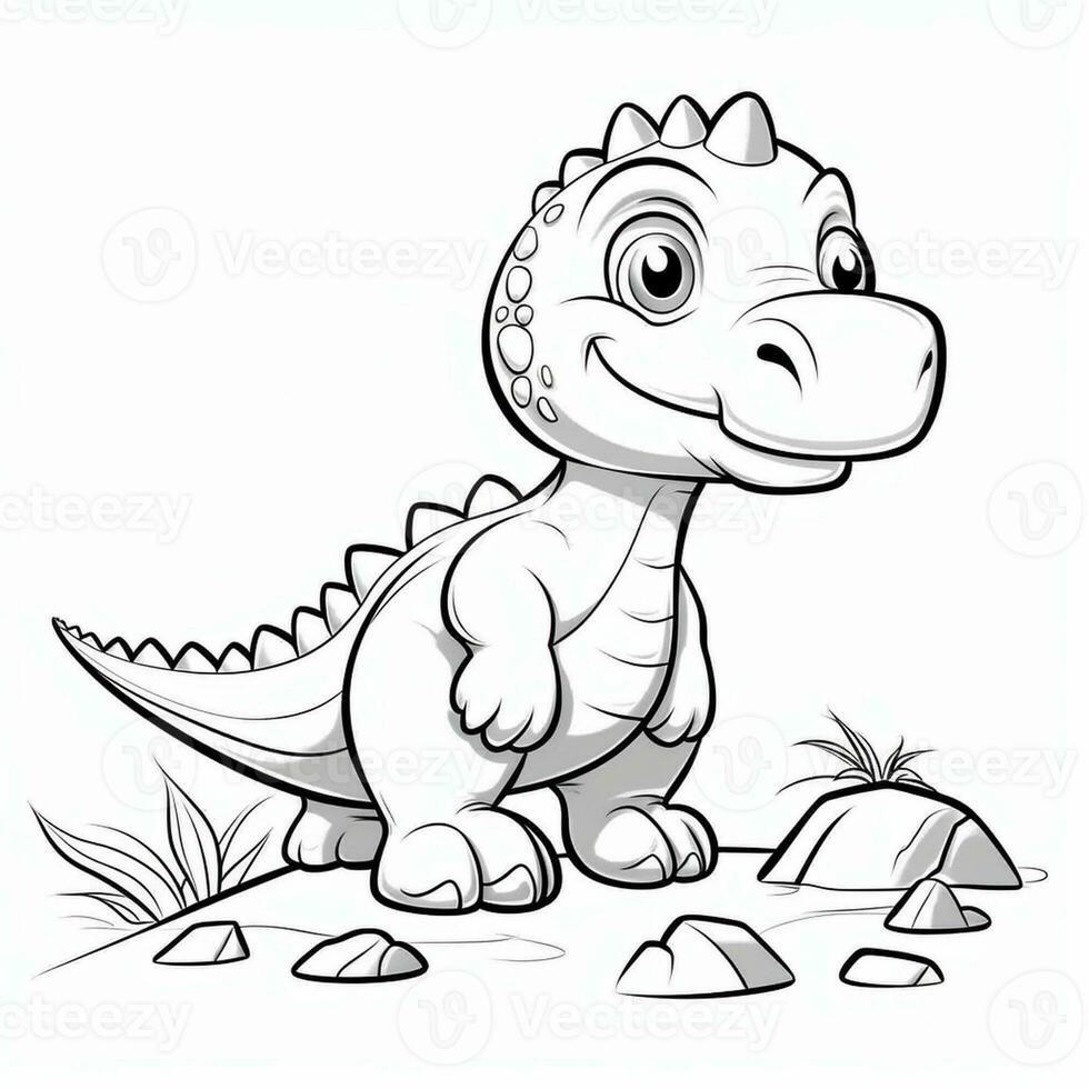 illustration outline drawing white background cartoon cute dinosaur to coloring, character games app mobile, generative ai photo