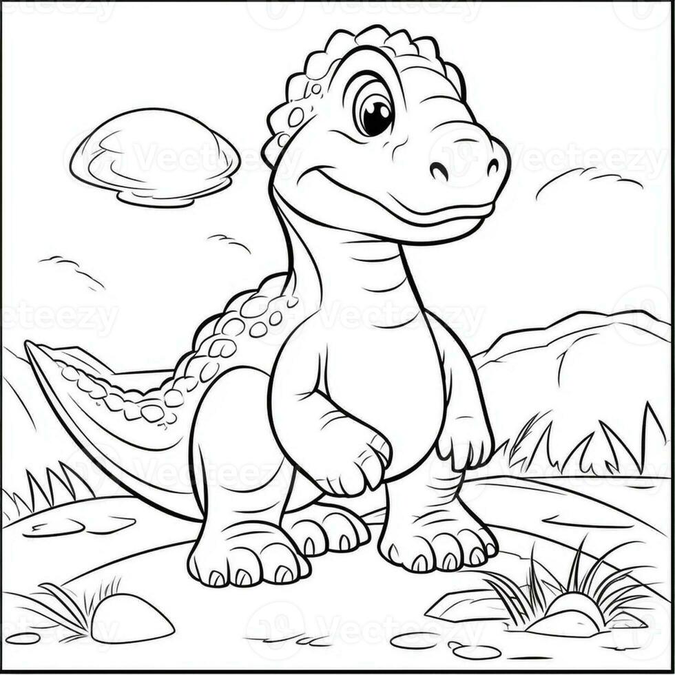 illustration outline drawing white background cartoon cute dinosaur to coloring, character games app mobile, generative ai photo
