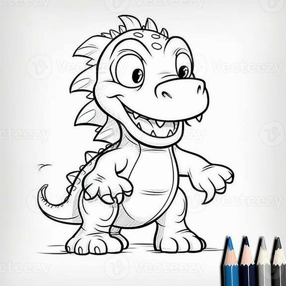 ilustración contorno dibujo blanco antecedentes dibujos animados linda dinosaurio a colorante, personaje juegos aplicación móvil, generativo ai foto