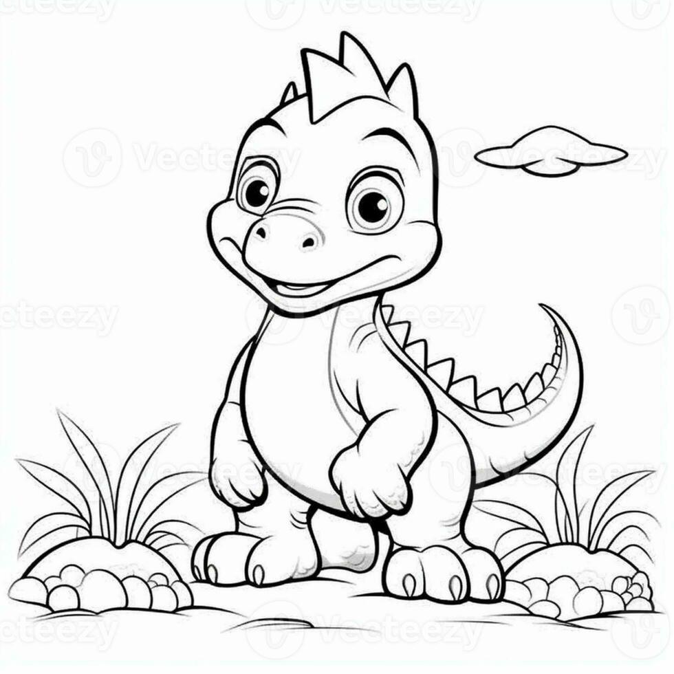 illustration outline drawing white background cartoon cute dinosaur to coloring, character games app mobile, generative ai photo