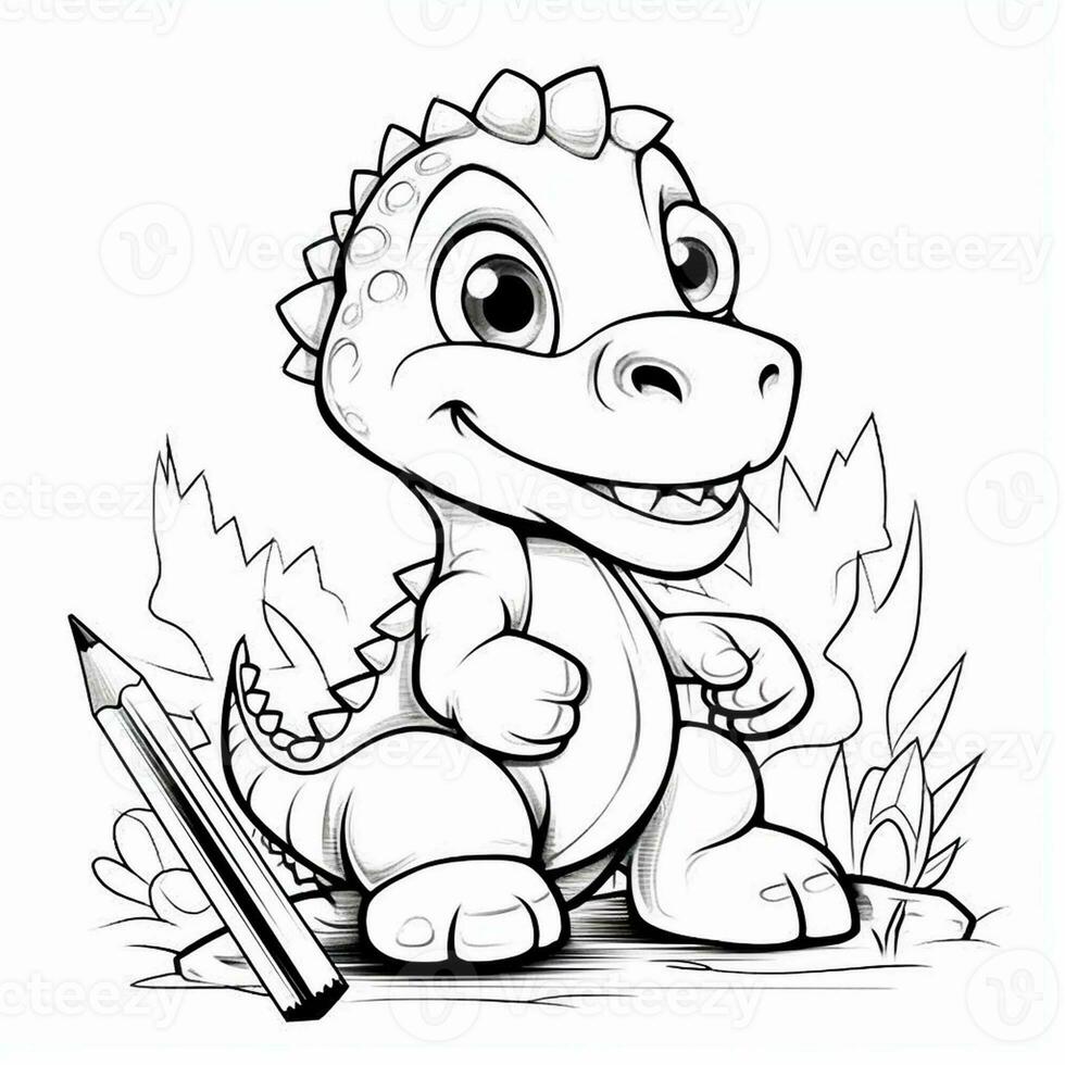 illustration outline drawing white background cartoon cute dinosaur to coloring, character games app mobile, generative ai photo