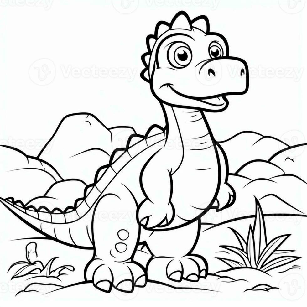 illustration outline drawing white background cartoon cute dinosaur to coloring, character games app mobile, generative ai photo