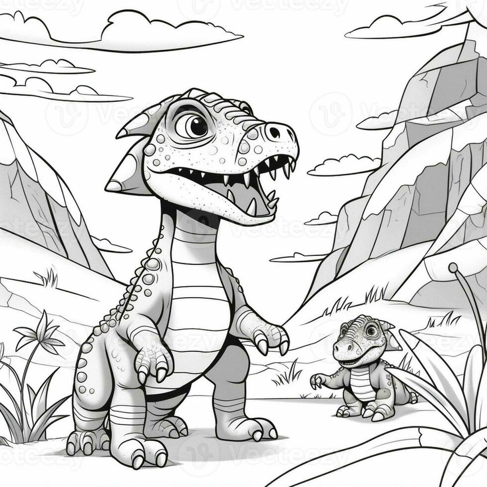 ilustración contorno dibujo blanco antecedentes dibujos animados linda dinosaurio a colorante, personaje juegos aplicación móvil, generativo ai foto