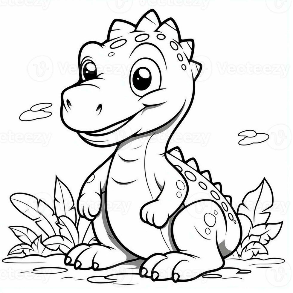 illustration outline drawing white background cartoon cute dinosaur to coloring, character games app mobile, generative ai photo