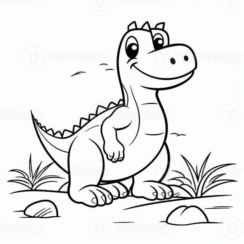 illustration outline drawing white background cartoon cute dinosaur to coloring, character games app mobile, generative ai photo