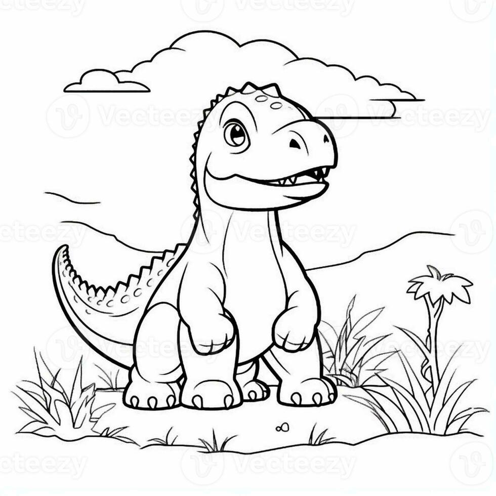illustration outline drawing white background cartoon cute dinosaur to coloring, character games app mobile, generative ai photo
