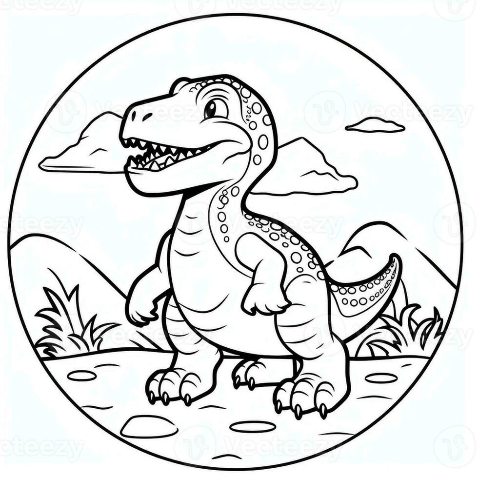 illustration outline drawing white background cartoon cute dinosaur to coloring, character games app mobile, generative ai photo