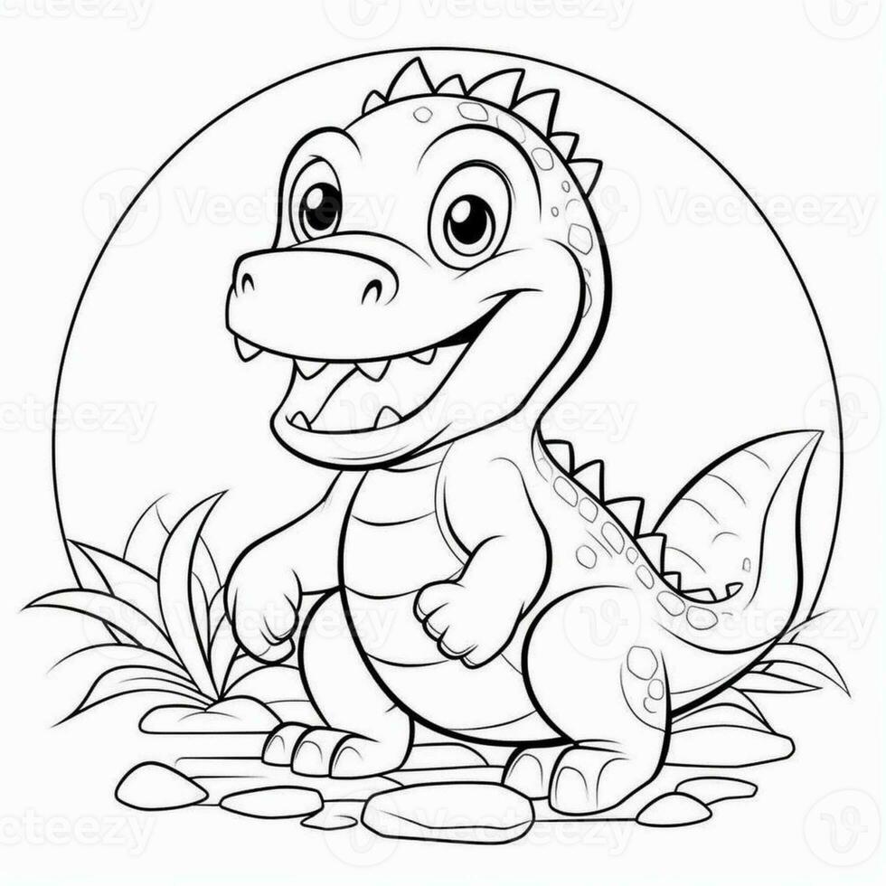 illustration outline drawing white background cartoon cute dinosaur to coloring, character games app mobile, generative ai photo