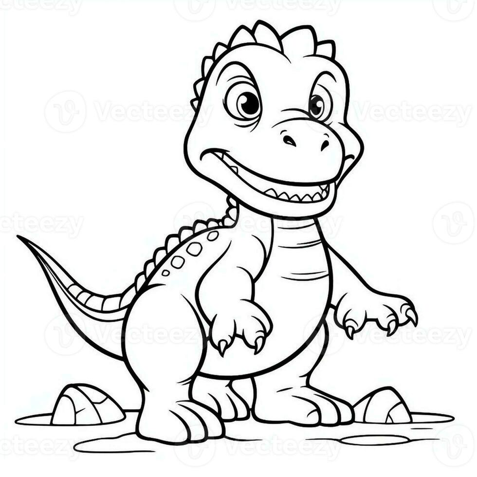 illustration outline drawing white background cartoon cute dinosaur to coloring, character games app mobile, generative ai photo