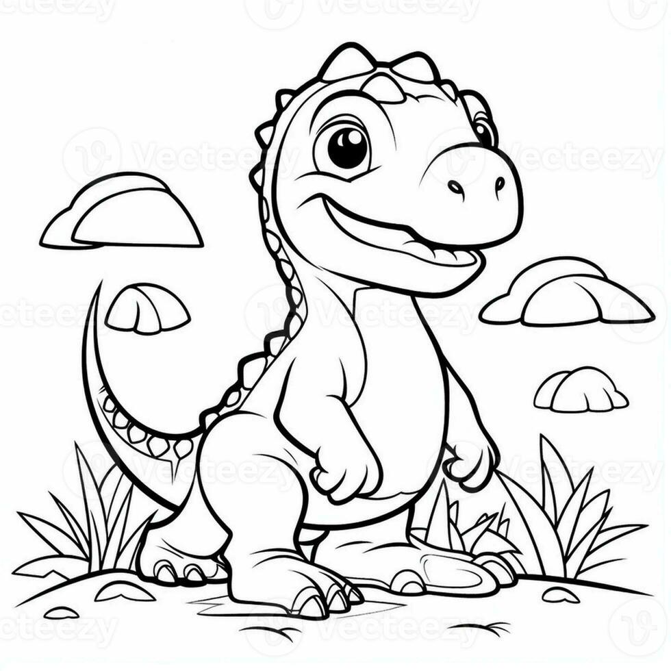 illustration outline drawing white background cartoon cute dinosaur to coloring, character games app mobile, generative ai photo