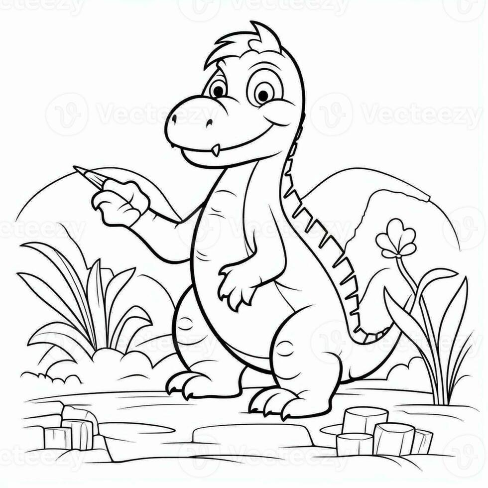 illustration outline drawing white background cartoon cute dinosaur to coloring, character games app mobile, generative ai photo