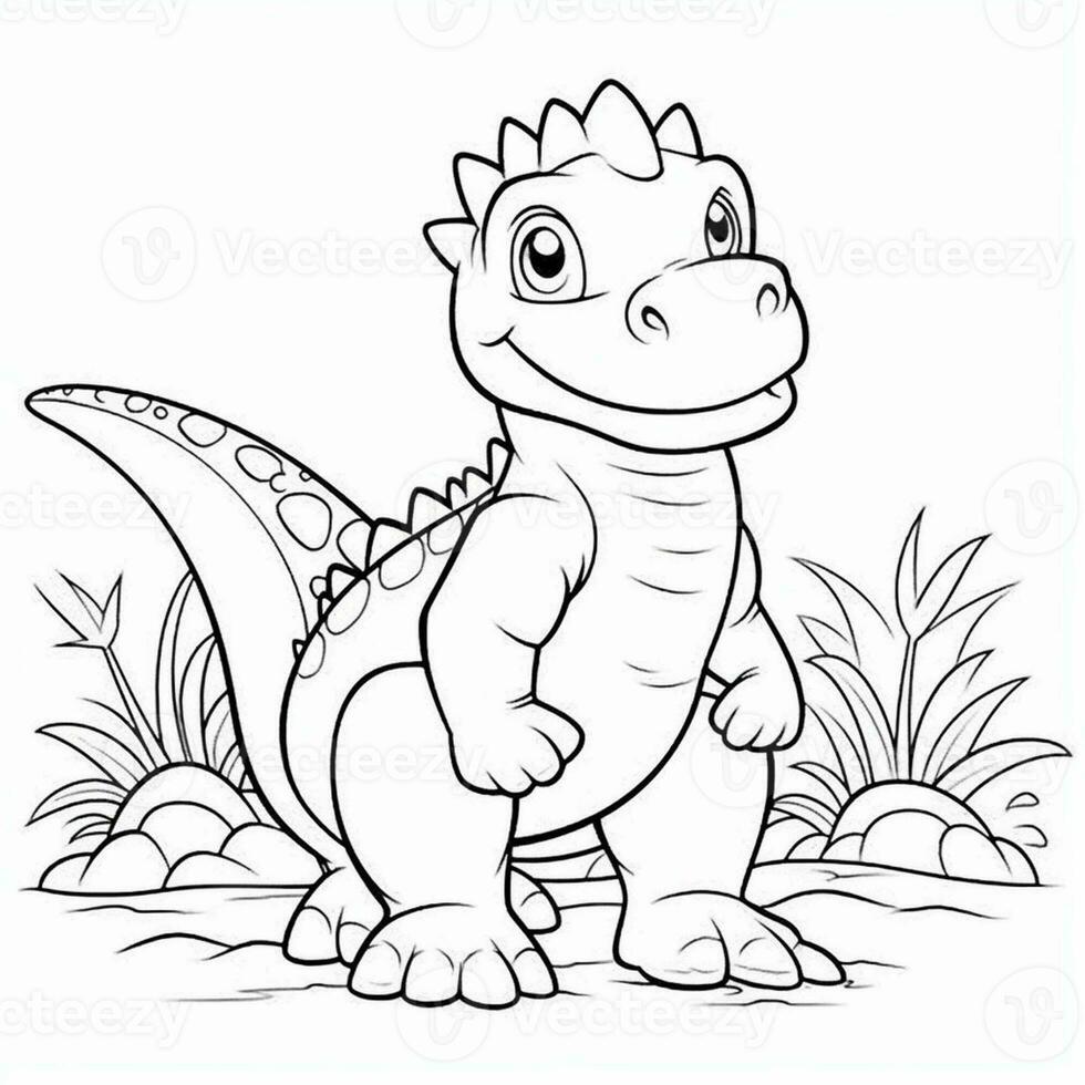 illustration outline drawing white background cartoon cute dinosaur to coloring, character games app mobile, generative ai photo