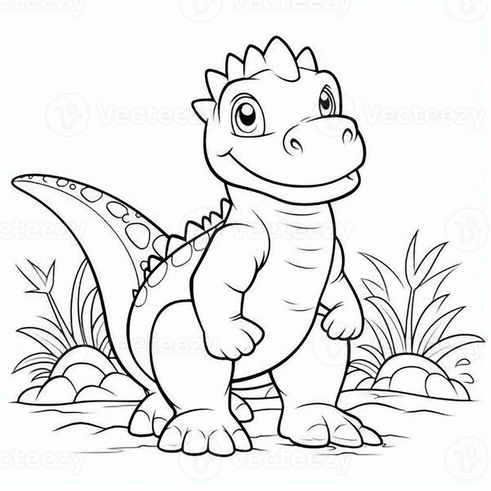 illustration outline drawing white background cartoon cute dinosaur to coloring, character games app mobile, generative ai photo