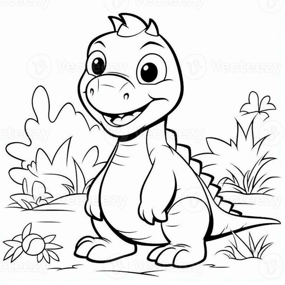 illustration outline drawing white background cartoon cute dinosaur to coloring, character games app mobile, generative ai photo