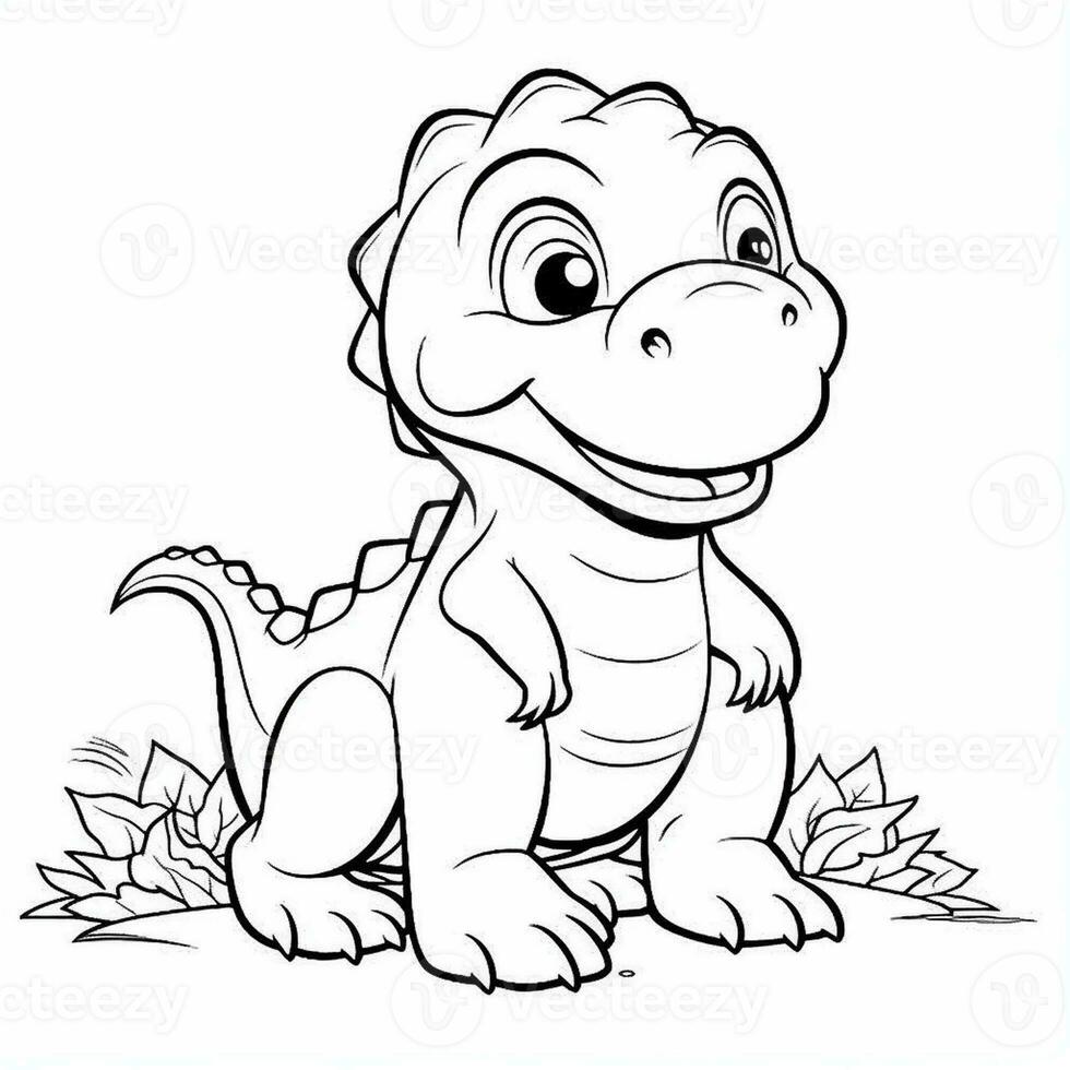 illustration outline drawing white background cartoon cute dinosaur to coloring, character games app mobile, generative ai photo