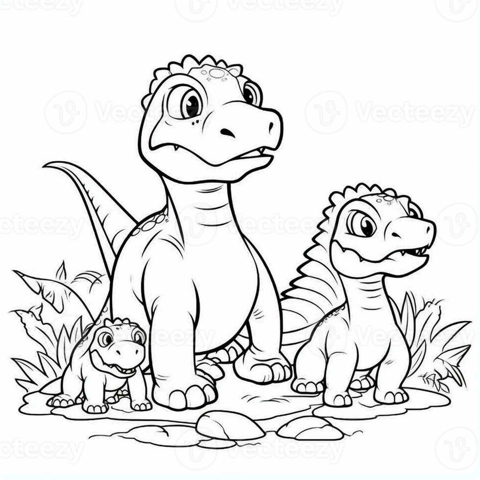 illustration outline drawing white background cartoon cute dinosaur to coloring, character games app mobile, generative ai photo