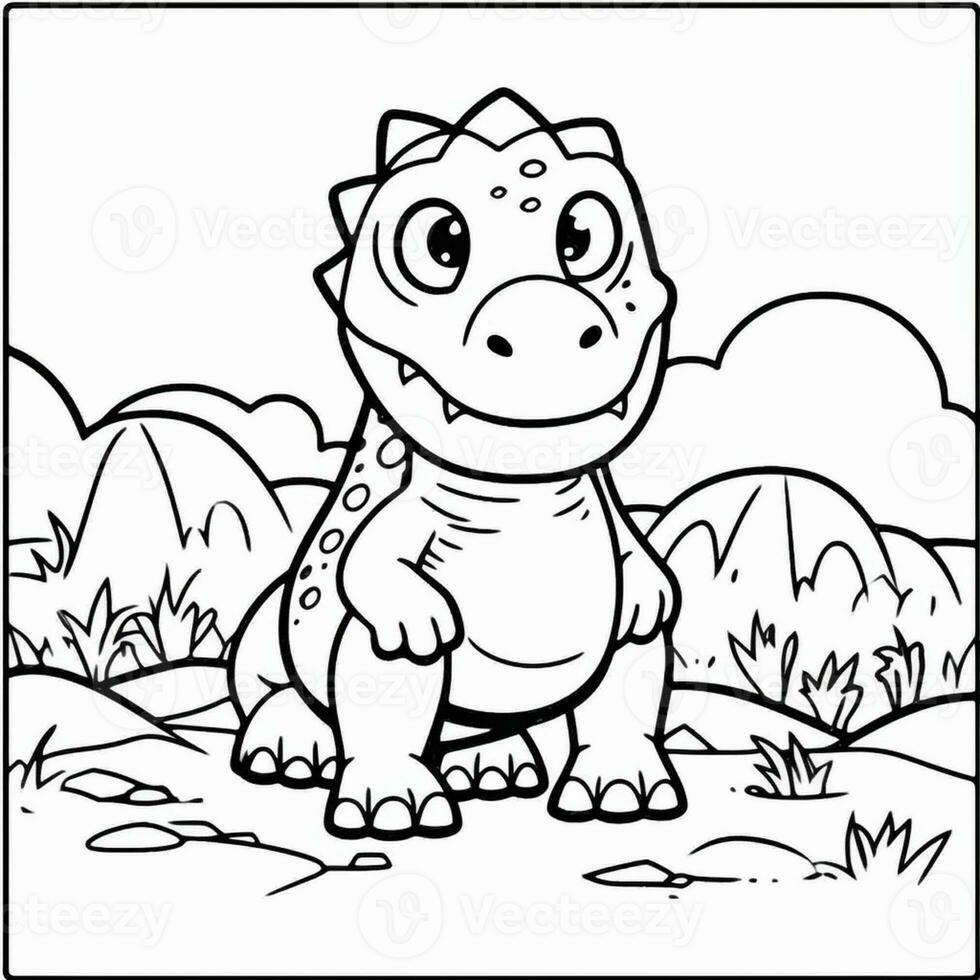 illustration outline drawing white background cartoon cute dinosaur to coloring, character games app mobile, generative ai photo