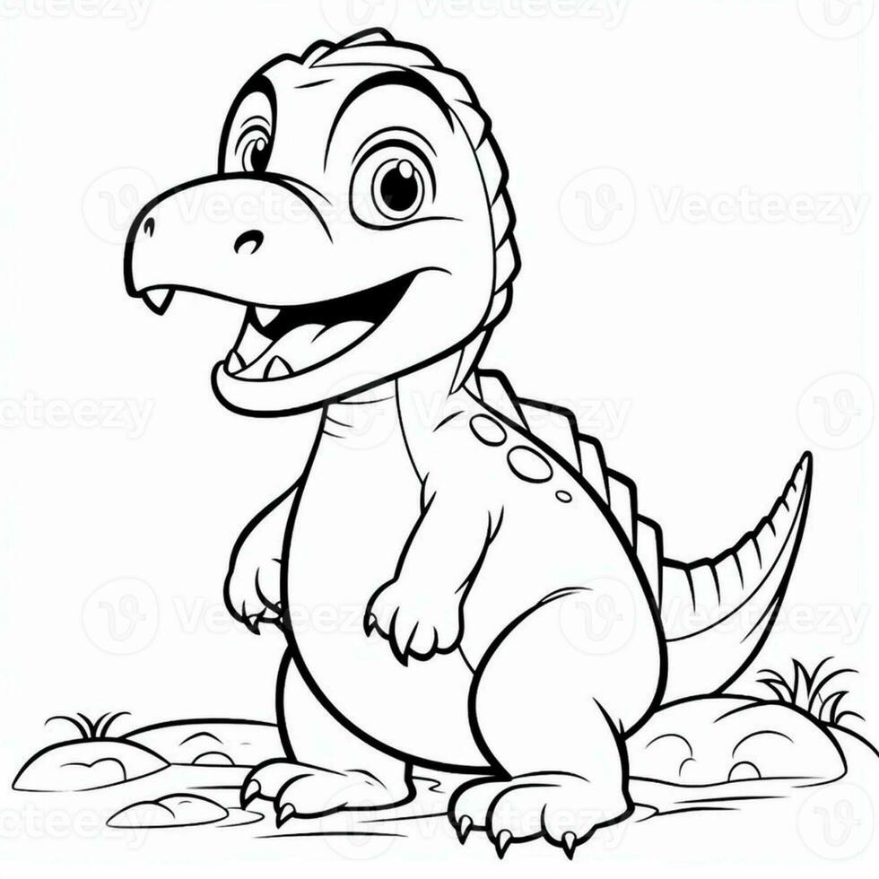 illustration outline drawing white background cartoon cute dinosaur to coloring, character games app mobile, generative ai photo