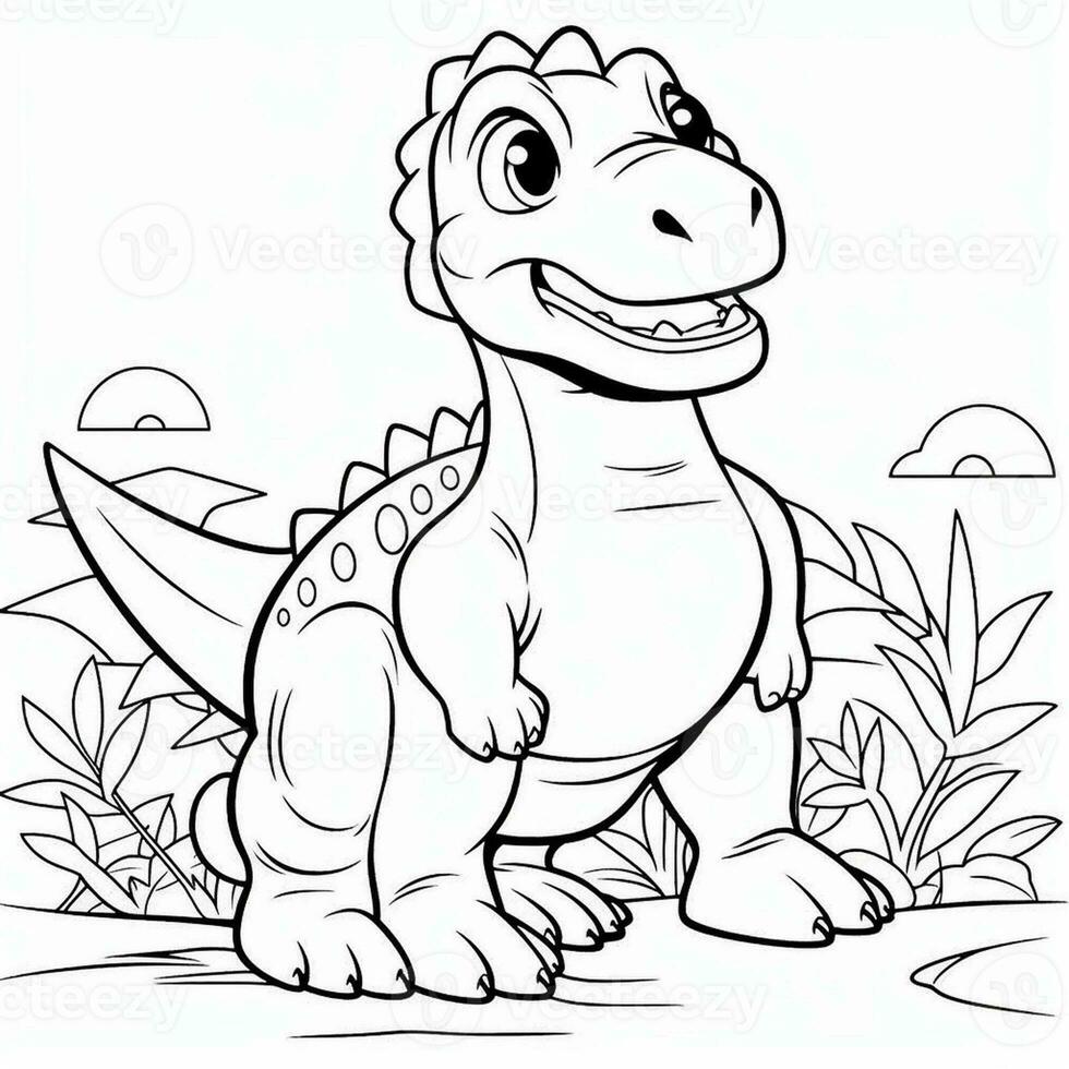 illustration outline drawing white background cartoon cute dinosaur to coloring, character games app mobile, generative ai photo