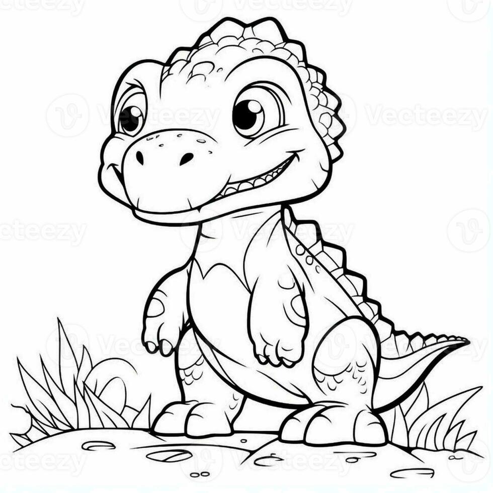 illustration outline drawing white background cartoon cute dinosaur to coloring, character games app mobile, generative ai photo