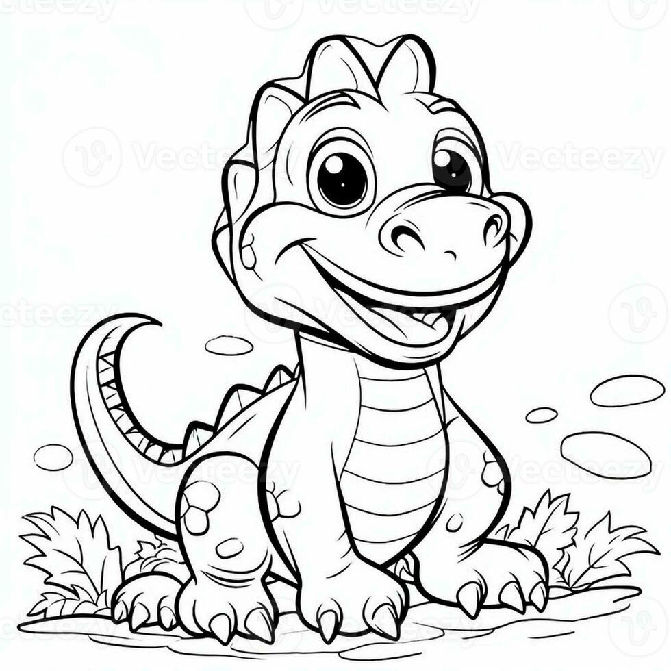 illustration outline drawing white background cartoon cute dinosaur to coloring, character games app mobile, generative ai photo