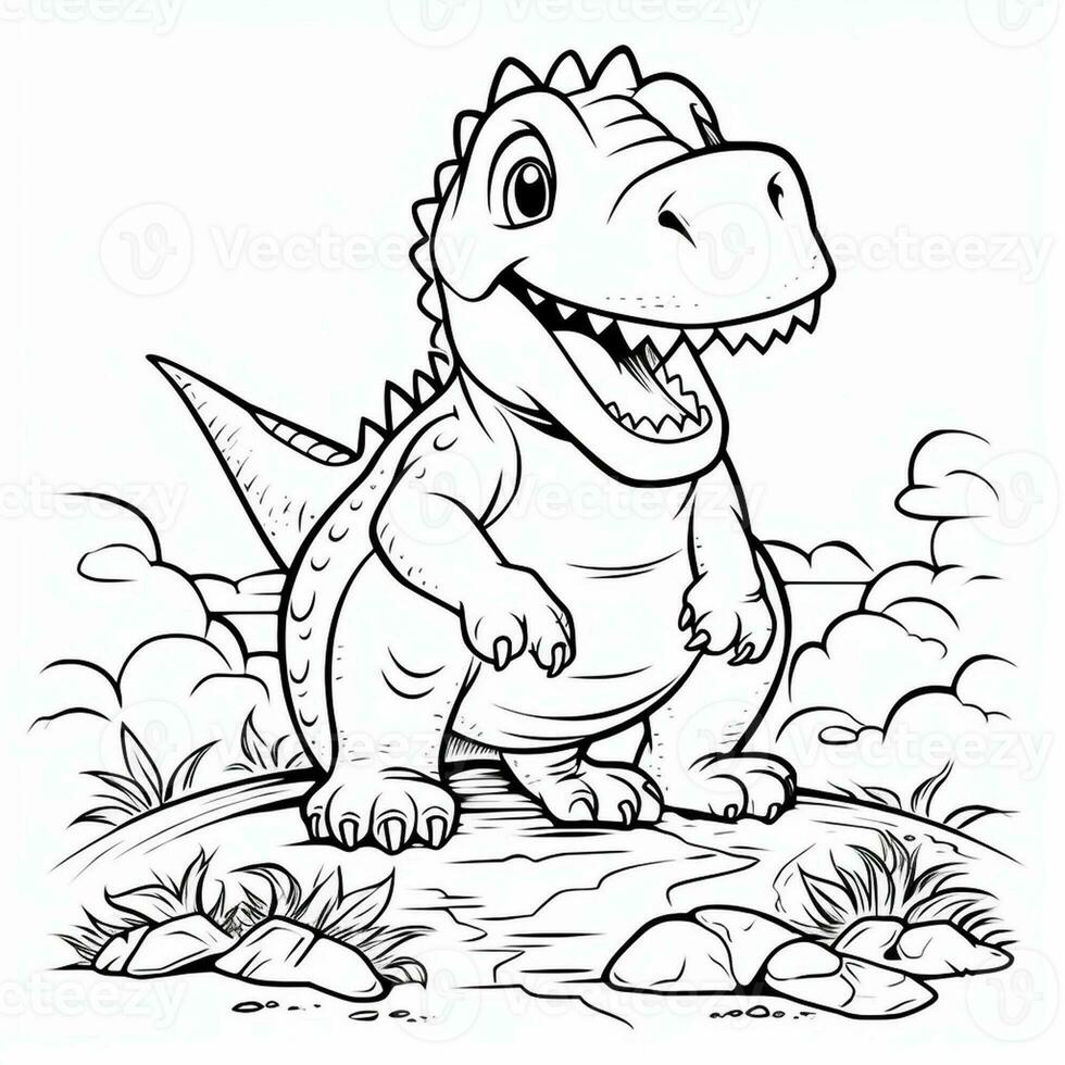 illustration outline drawing white background cartoon cute dinosaur to coloring, character games app mobile, generative ai photo