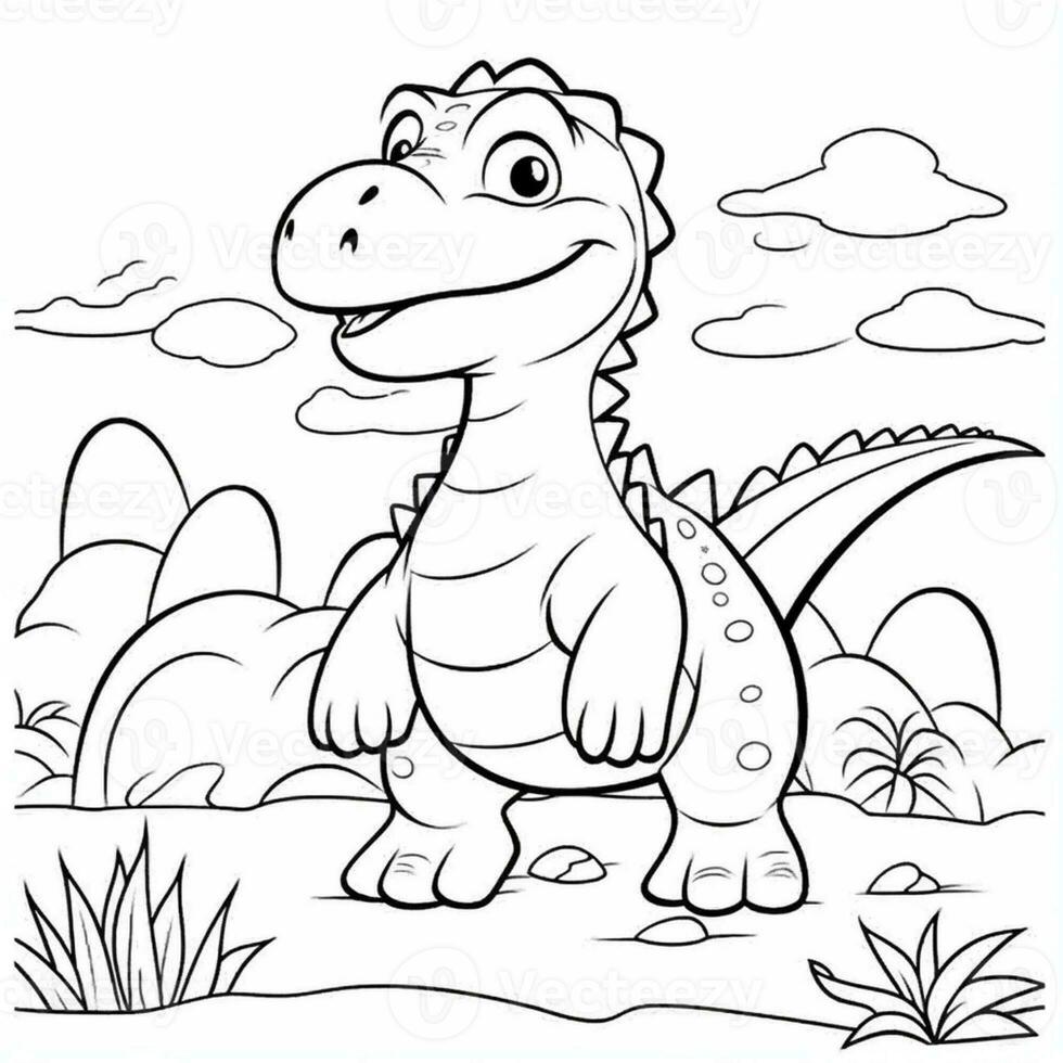 illustration outline drawing white background cartoon cute dinosaur to coloring, character games app mobile, generative ai photo