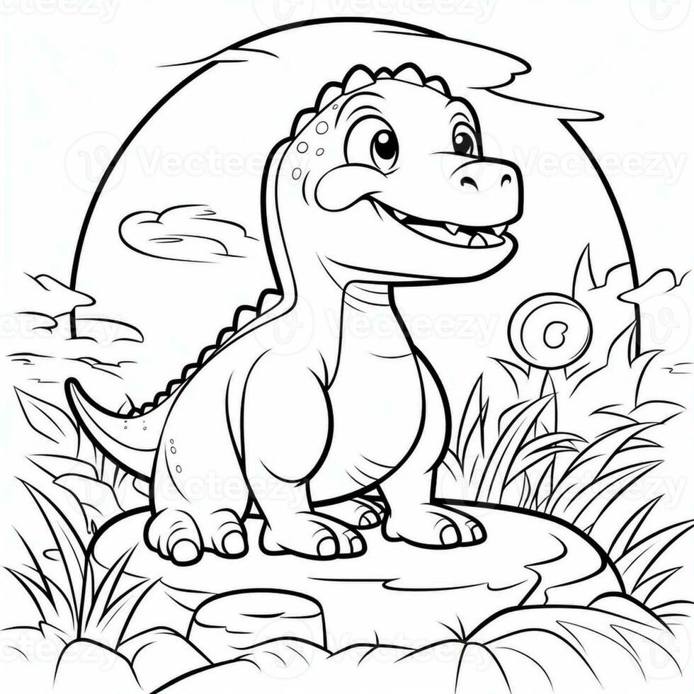 illustration outline drawing white background cartoon cute dinosaur to coloring, character games app mobile, generative ai photo