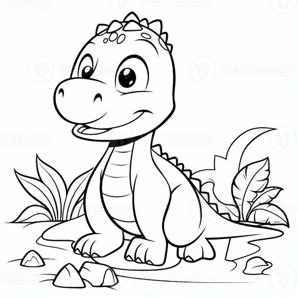 illustration outline drawing white background cartoon cute dinosaur to coloring, character games app mobile, generative ai photo